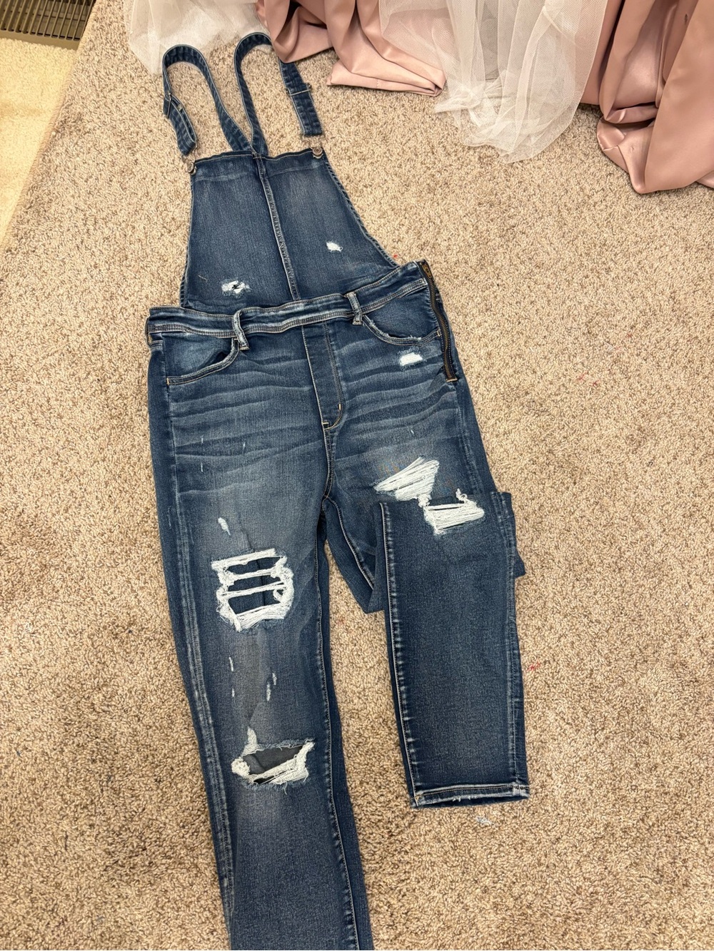 American Eagle Outfitters Indigo Blue Distressed Denim Overalls